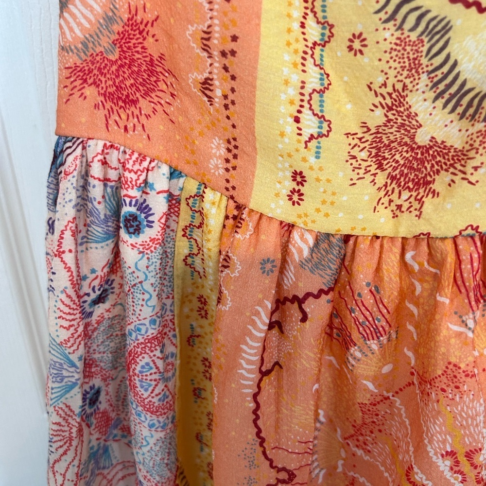 Boho Festive Maxi Dress in Orange & Yellow Sundress Size S - Picture 4 of 8